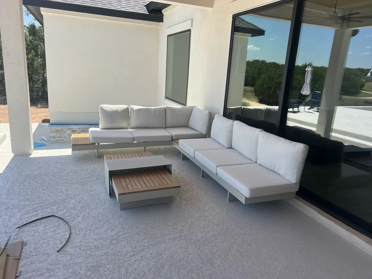 Outdoor patio sectional assembled and arranged at a Georgetown, TX home